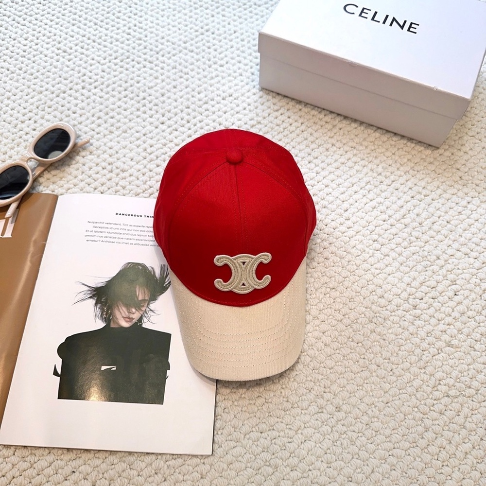 Celine Red and Cream Two-Tone Logo Baseball Cap